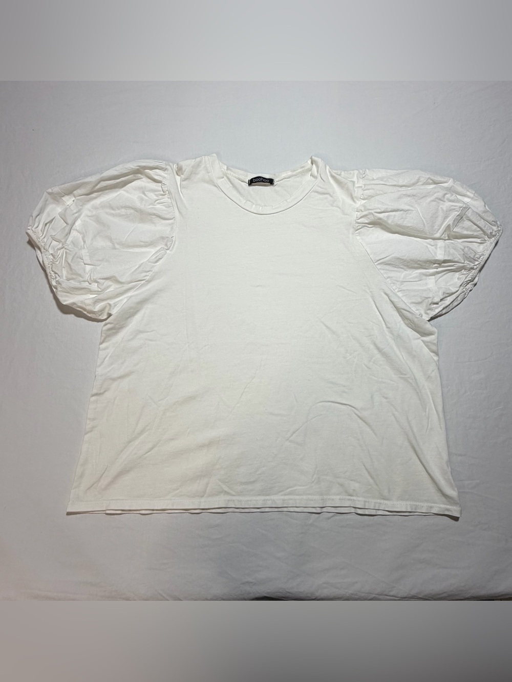 Boohoo White Puff Sleeve Short Sleeve Tee